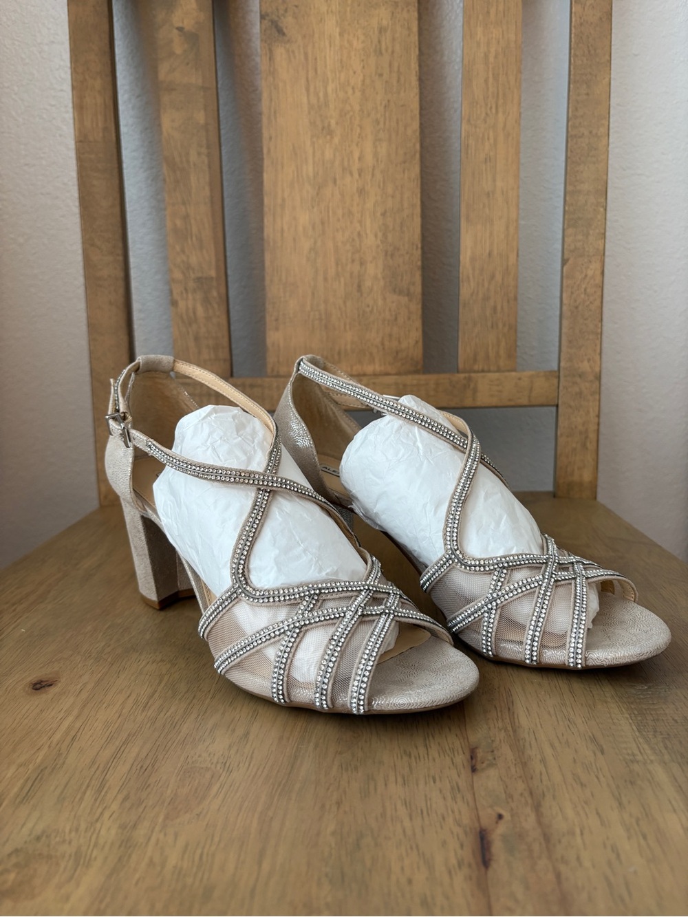 Alex Marie Metallic Champagne Strappy Heels Size 8